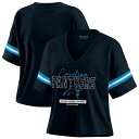 【送料無料】 ウェア バイ エリン アンドルーズ レディース Tシャツ トップス Women's WEAR by Erin Andrews Black Carolina Panthers Color Block Boxy Modest Crop V-Neck T-Shirt Pth Black