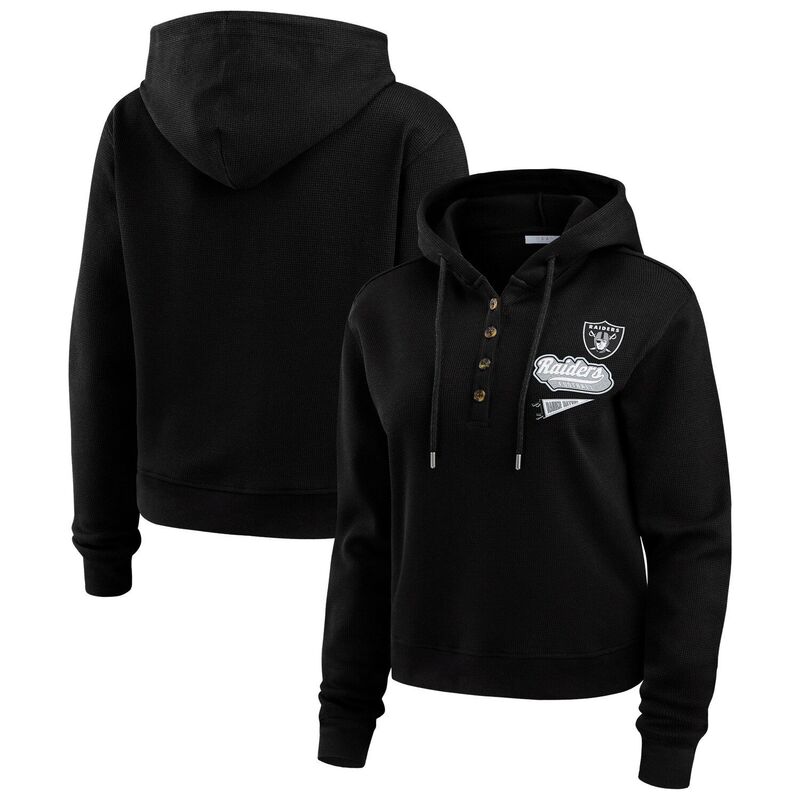 【送料無料】 ウェア バイ エリン アンドルーズ レディース Tシャツ トップス Women's WEAR by Erin Andrews Black Las Vegas Raiders Plus Size Waffle Hoodie Pullover Top Lvr Black