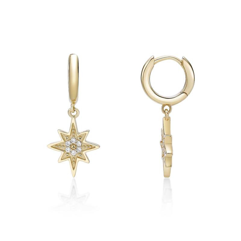 【送料無料】 Gemminded レディース ピアス・イヤリング アクセサリー Gemminded 18k Gold Over Silver Lab-Grown Diamond Accent Star Drop Earrings Gold Tone