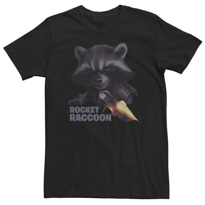 【送料無料】 マーベル メンズ Tシャツ トップス Big & Tall Marvel Guardians Of The Galaxy Rocket Raccoon Portrait Overlay Tee Black