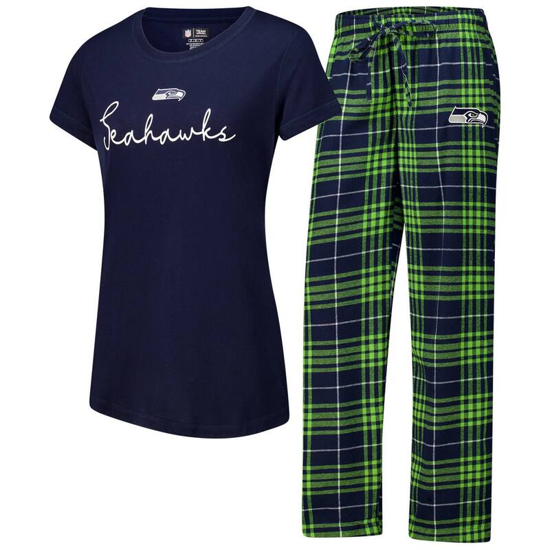 楽天ReVida 楽天市場店【送料無料】 アンブランデッド レディース ナイトウェア アンダーウェア Women's Concepts Sport Seattle Seahawks Vector T-Shirt & Flannel Pants Sleep Set Sea Multi
