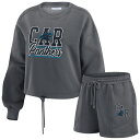 【送料無料】 ウェア バイ エリン アンドルーズ レディース ナイトウェア アンダーウェア Women's WEAR by Erin Andrews Black Carolina Panthers Washed Fleece Long Sleeve T-Shirt & Shorts Lounge Set Pth Black