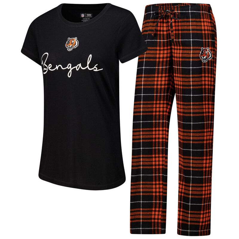 【送料無料】 アンブランデッド レディース ナイトウェア アンダーウェア Women's Concepts Sport Cincinnati Bengals Vector T-Shirt & Flannel Pants Sleep Set Bng Black