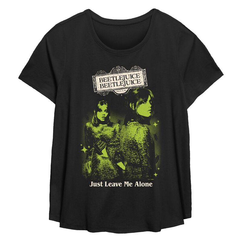 アニメキャラクター レディース トップス Tシャツ プラスサイズ グラフィック Licensed Character Plusize Beetlejuice 2 Astrid Just Leave Me Alone Flowy Graphic Tee Black ブラック