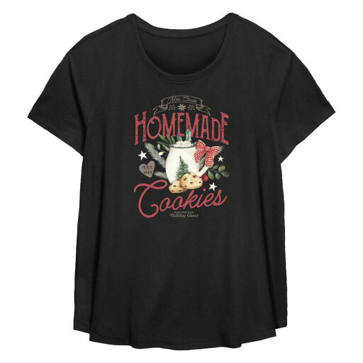 【送料無料】 アンブランデッド レディース Tシャツ トップス Plus Size Mrs. Claus' Homemade Christmas Cookies Flowy Graphic Tee Black 【送料無料】 アンブランデッド レディース Tシャツ トップス Plus Size Mrs. Claus' Homemade Christmas Cookies Flowy Graphic Tee Black