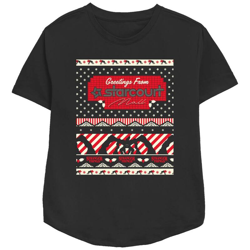 アニメキャラクター レディース トップス Tシャツ リラックスフィット グラフィック Licensed Character Women'stranger Things Greetings From Starcourt Mall Relaxed Fit Graphic Tee Black ブラック