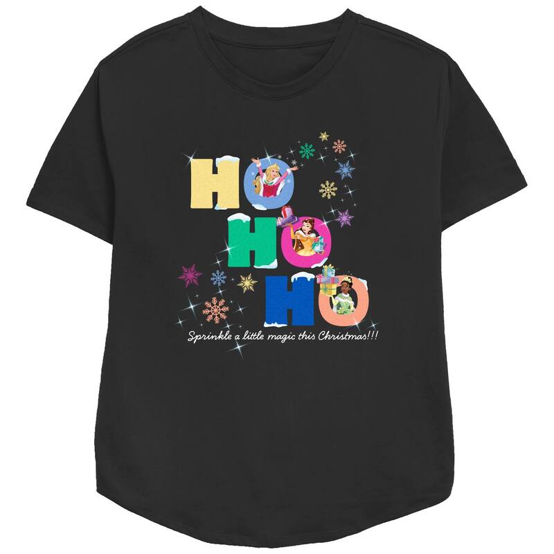 ディズニー レディース トップス Tシャツ リラックスフィット グラフィック Disney Princess Aurora Belle & Tiana Sprinkle A Little Magic This Christmas Women's Relaxed Fit Graphic Tee Black ブラック
