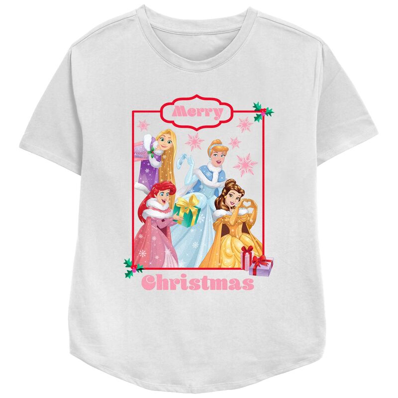ディズニー レディース トップス Tシャツ リラックスフィット グラフィック Disney Princess Rapunzel Cinderellariel & Belle Merry Christmas Women's Relaxed Fit Graphic Tee White ホワイト