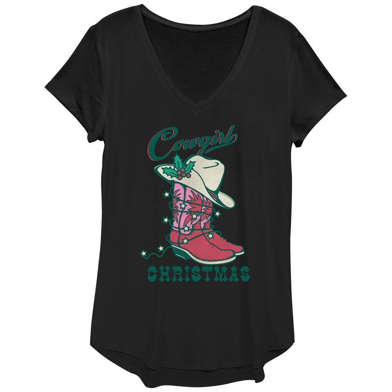 【送料無料】 アンブランデッド レディース Tシャツ トップス Women's Cowgirl Christmas Hat And Boot..