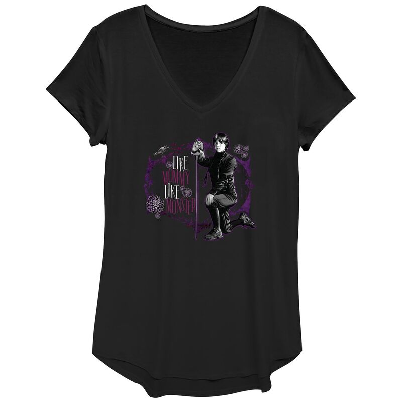 アニメキャラクター レディース トップス Tシャツ グラフィック Licensed Character Women's Wednesday Like Mommy Like Monster Graphic Tee Black ブラック