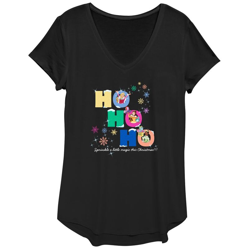 ディズニー レディース トップス Tシャツ グラフィック Disney Princess Aurora Belle & Tiana Sprinkle A Little Magic This Christmas Women's Graphic Tee Black ブラック