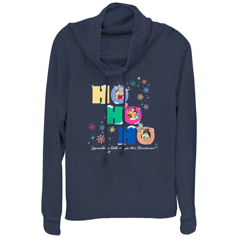 ディズニー レディース トップス Tシャツ グラフィック Disney Princess Aurora Belle & Tiana Sprinkle A Little Magic This Christmas Women's Cowlneck Graphic Lightweight Long Sleeve Navy ネイビー