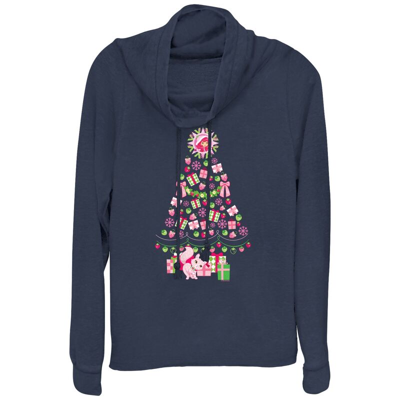 アニメキャラクター レディース トップス Tシャツ グラフィック Licensed Character Women'strawberry Shortcake Berry Christmas Tree Cowlneck Graphic Lightweight Long Sleeve Navy ネイビー