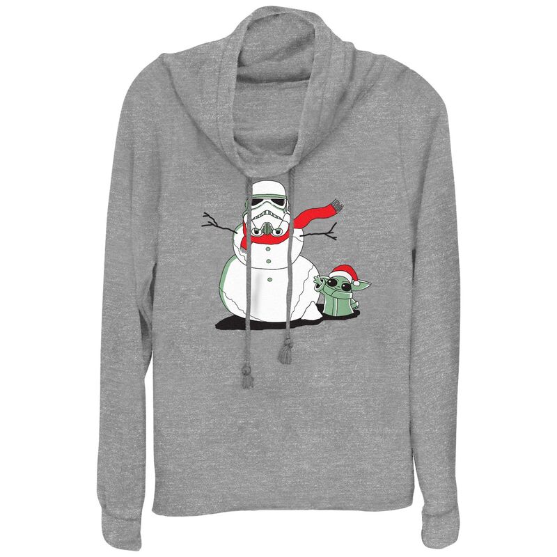 【送料無料】 スター ウォーズ レディース Tシャツ トップス Women's Star Wars The Mandalorian Grogu And Storm Trooper The Snowman Cowlneck Graphic Lightweight Long Sleeve Gray Heather