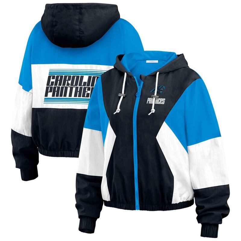 【送料無料】 ウェア バイ エリン アンドルーズ レディース ジャケット・ブルゾン アウター Women's WEAR by Erin Andrews Black/Blue Carolina Panthers Color Block Full-Zip Windbreaker Jacket Pth Black