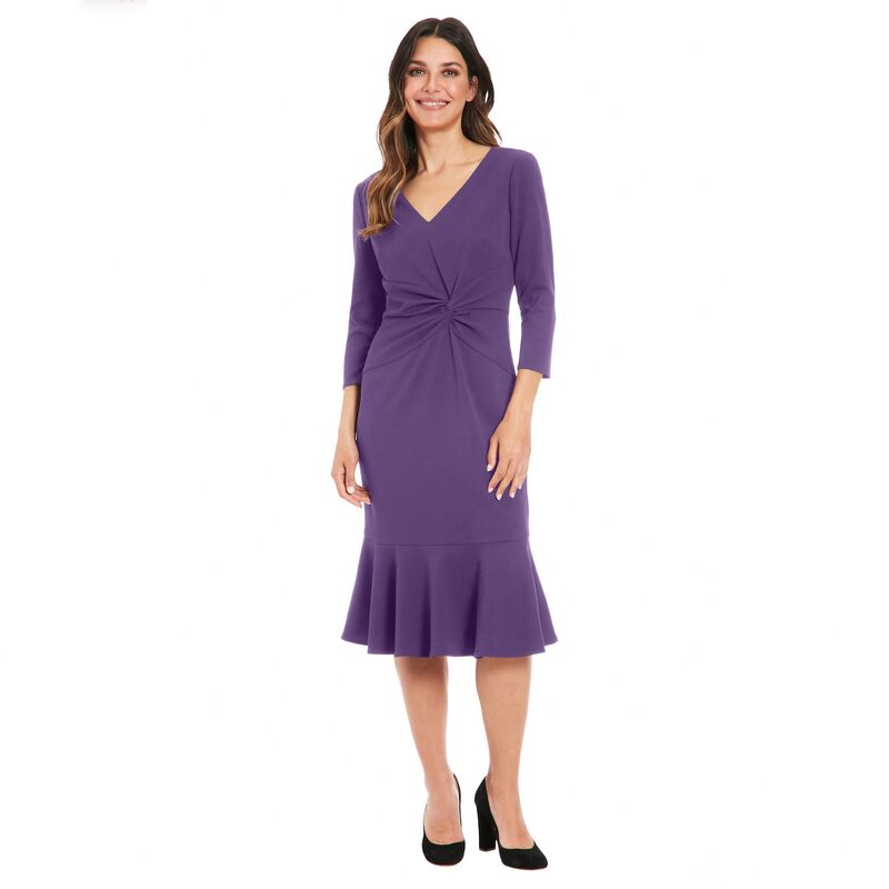 【送料無料】 ロンドンタイムス レディース ワンピース トップス Petite London Times Quarter Sleeve V-Neck Side Twist Midi Dress Purple