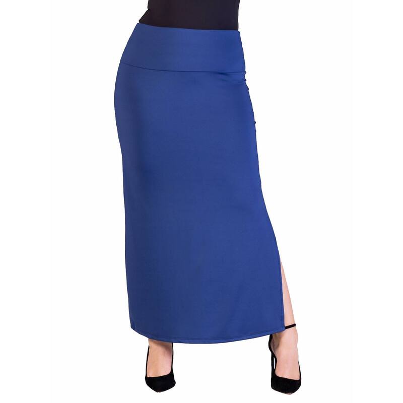 24 セブンコンフォート レディース ボトムスカート サイドスリット プラスサイズ マキシ Plusize 24Seven Comfort Apparel Versatile Side Slit Elastic Waist Maxi Skirt Navy ネイビー