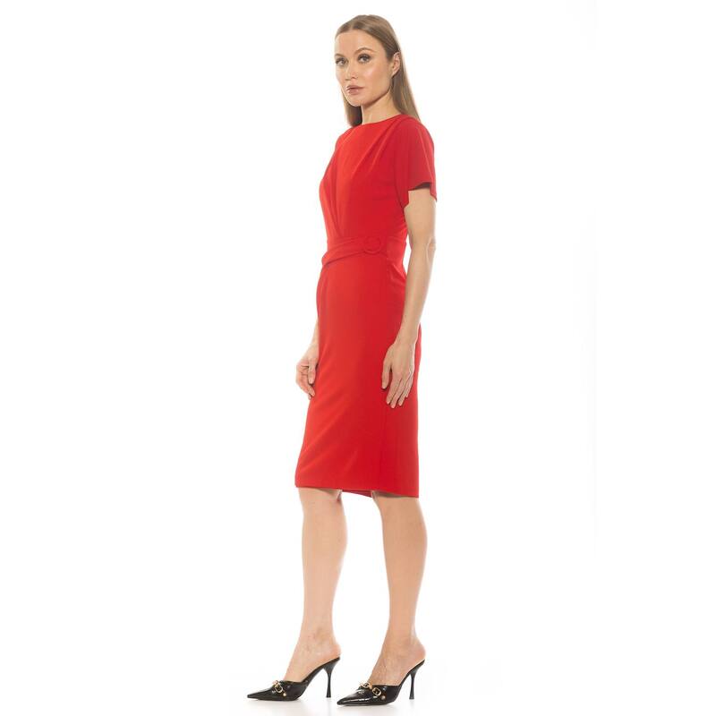 【送料無料】 アレクシアアドマー レディース ワンピース トップス Women's ALEXIA ADMOR Clara Crewneck Draped Short Sleeve Dress Red