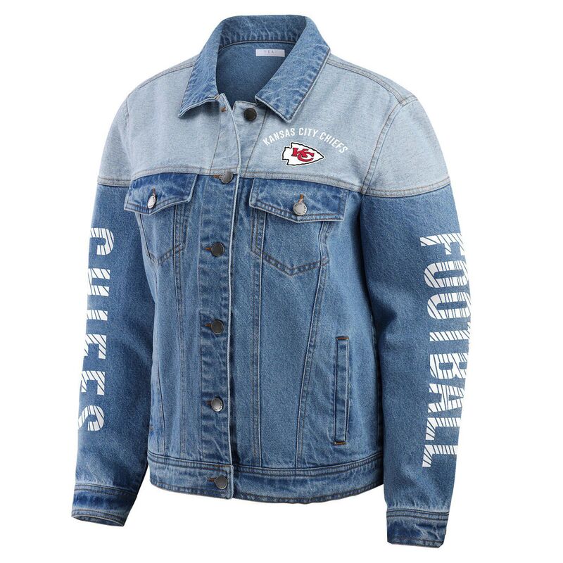 【送料無料】 ウェア バイ エリン アンドルーズ レディース ジャケット・ブルゾン アウター Women's WEAR by Erin Andrews Kansas City Chiefs Full-Button Denim Jacket Chf Turq A