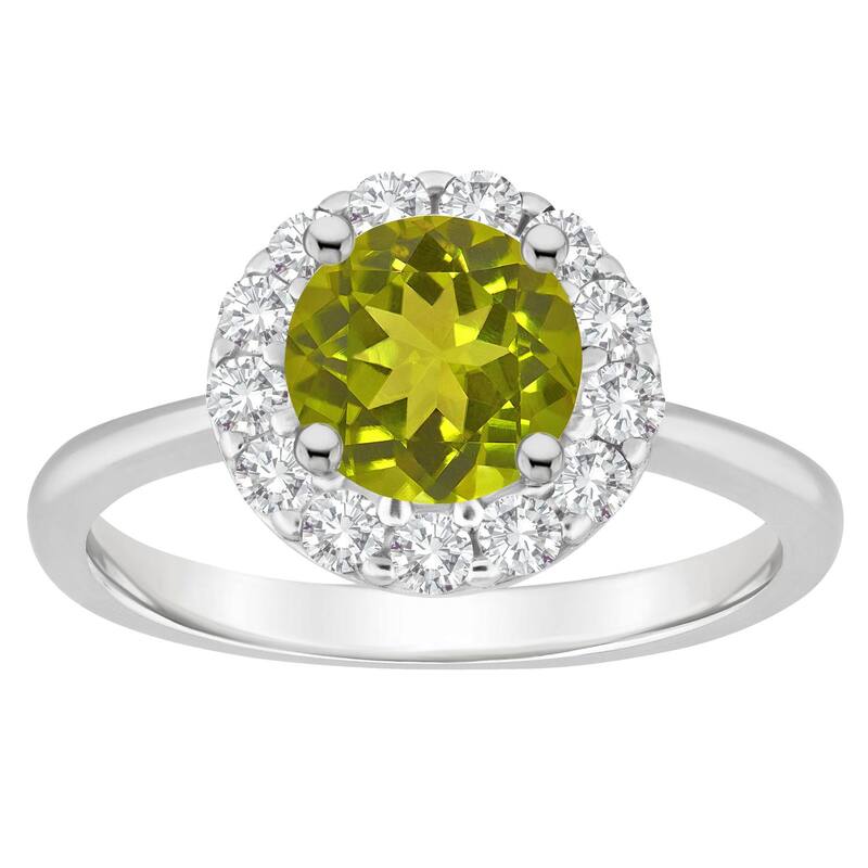 Celebration Gems レディース アクセサリー リング Celebration Gemsterling Silver Gemstone Halo Ring Peridot シルバー