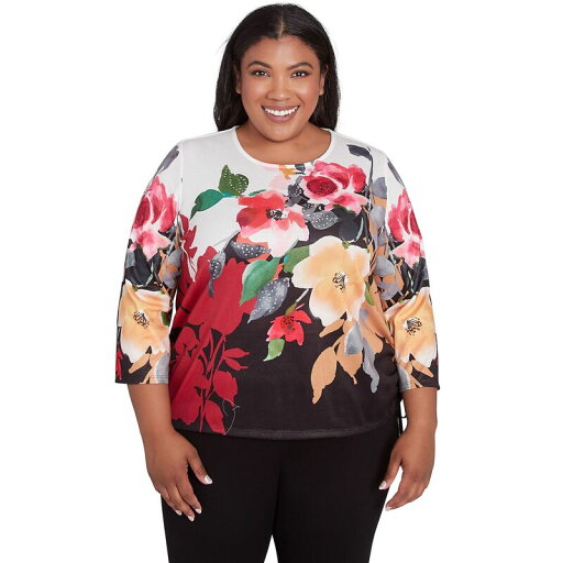 【送料無料】 アルフレッド ダナー レディース Tシャツ トップス Plus Size Alfred Dunner Floral Drawstring Hem Top Grey 【送料無料】 アルフレッド ダナー レディース Tシャツ トップス Plus Size Alfred Dunner Floral Drawstring Hem Top Grey