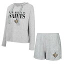 【送料無料】 アンブランデッド レディース ナイトウェア アンダーウェア Women's Concepts Sport Gray New Orleans Saints Juniper Long Sleeve Hoodie T-Shirt & Shorts Set Snt Grey(4)