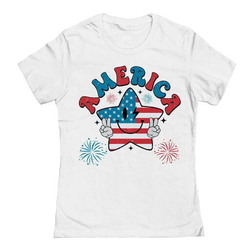 【送料無料】 アンブランデッド レディース Tシャツ トップス Junior's America Star Peace Patriotic Graphic Tee White 【送料無料】 アンブランデッド レディース Tシャツ トップス Junior's America Star Peace Patriotic Graphic Tee White