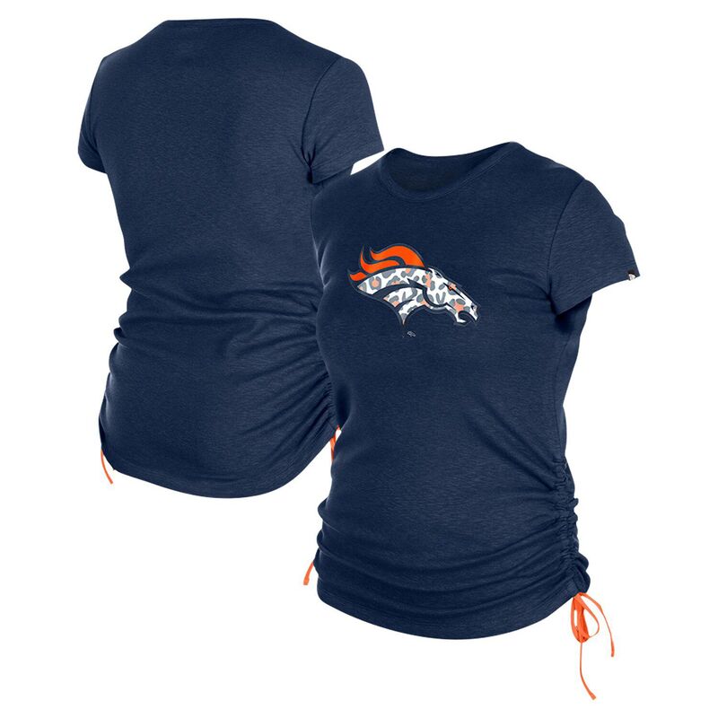 【送料無料】 ニューエラ レディース Tシャツ トップス Women's New Era Navy Denver Broncos Ruched Side T-Shirt Den Navy