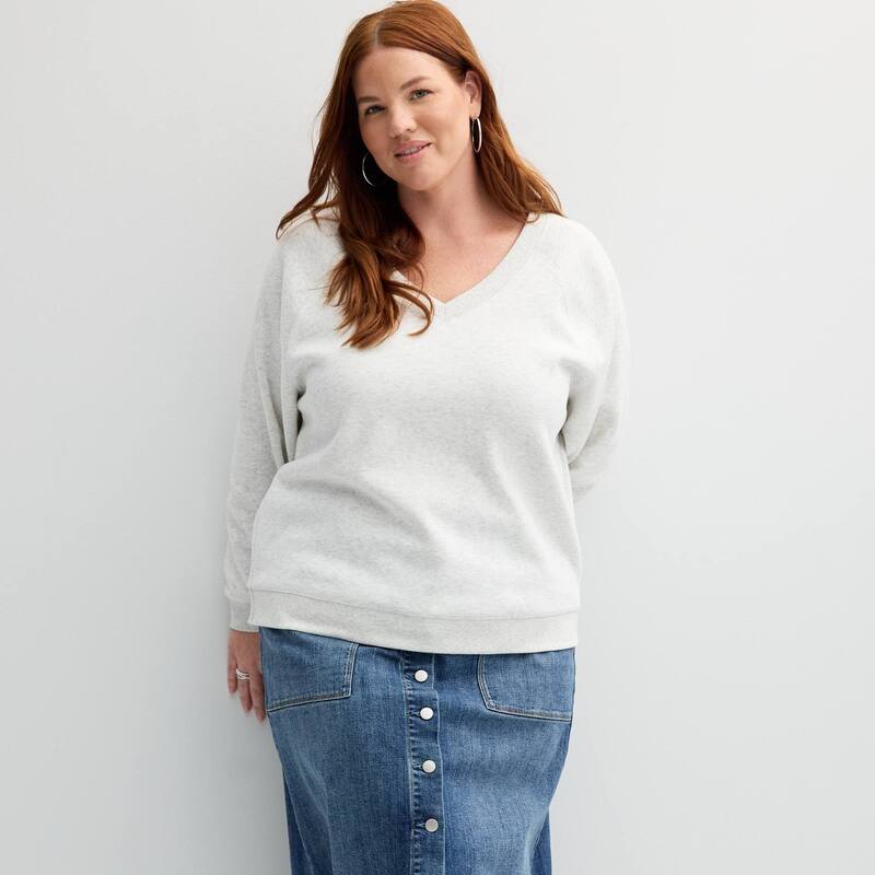 【送料無料】 ソノマ レディース Tシャツ トップス Plus Size Sonoma Goods For Life V-Neck Sweatshirt Dapple Grey Heather
