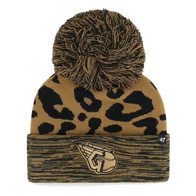 【送料無料】 アンブランデッド レディース 帽子 アクセサリー Women's '47 Cleveland Guardians Leopard Rosette Cuffed Knit Hat with Pom Grd Brown