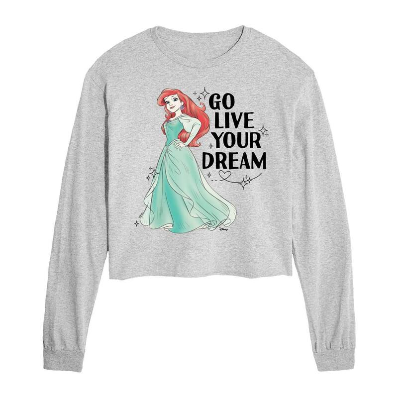 【送料無料】 ディズニー レディース Tシャツ トップス Disney's Ariel Go Live Your Dream Juniors' Cropped Graphic Tee Heather Grayのサムネイル