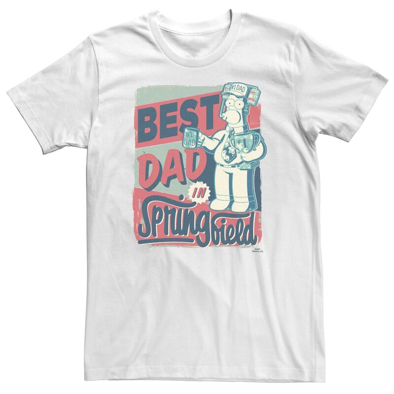 【送料無料】 ライセンス キャラクター メンズ Tシャツ トップス Big & TallThe Simpsons Homer Best Dad In Springfield Poster Tee White