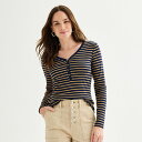 【送料無料】 ソノマ レディース Tシャツ トップス Women's Sonoma Goods For LifeR Rib Long Sleeve Henley Blue Maple Stripe(4)