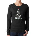 【送料無料】 エルエーポップアート レディース Tシャツ トップス Here Comes Santa Paws - Women's Word Art Long Sleeve T-shirt Black