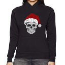 【送料無料】 エルエーポップアート レディース Tシャツ トップス Santa Skull - Women's Word Art Hooded Sweatshirt Black