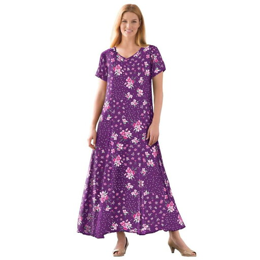 【送料無料】 ウーマン ウィズイン レディース ワンピース トップス Woman Within Women's Plus Size Petite Short-Sleeve Crinkle Dress Plum Purple Patch 【送料無料】 ウーマン ウィズイン レディース ワンピース トップス Woman Within Women's Plus Size Petite Short-Sleeve Crinkle Dress Plum Purple Patch