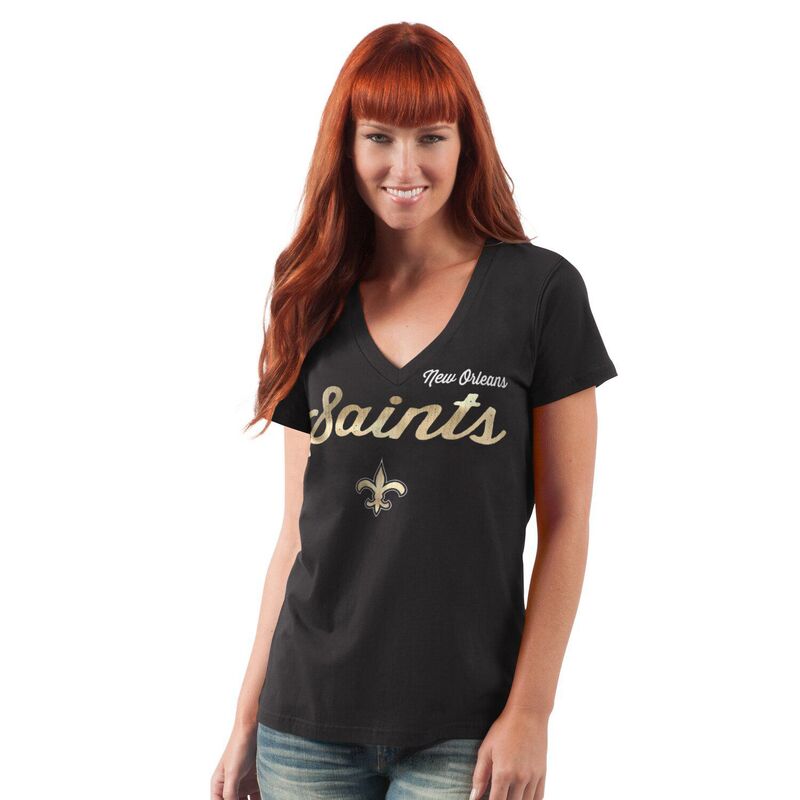 【送料無料】 ジースリー フォーハー バイ カール バンクス レディース Tシャツ トップス Women's G-III 4Her by Carl Banks Black New Orleans Saints Post Season V-Neck T-Shirt Snt Black