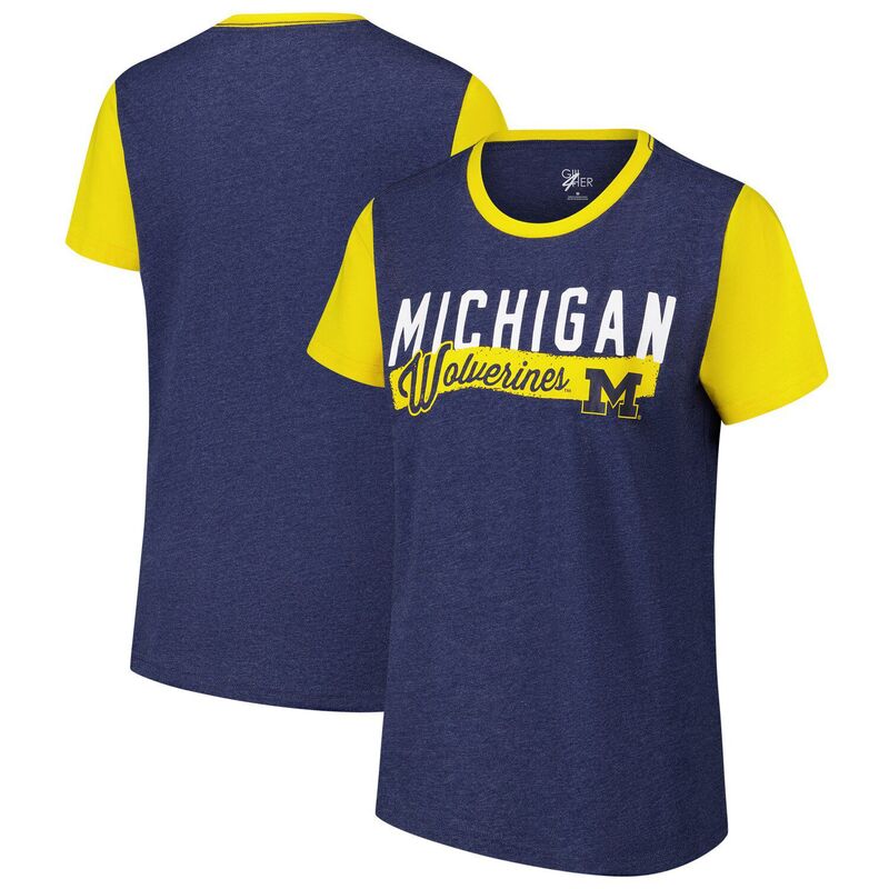【送料無料】 ジースリー フォーハー バイ カール バンクス レディース Tシャツ トップス Women's G-III 4Her by Carl Banks Navy Michigan Wolverines Racer Crewneck Ringer T-Shirt Mic Navy