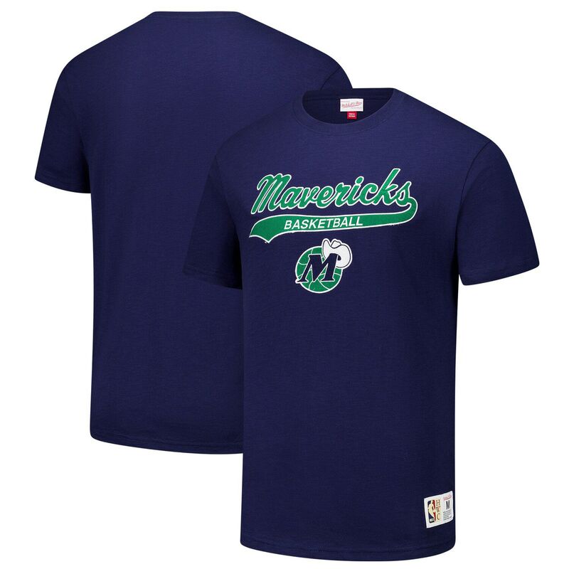 【送料無料】 ミッチェル&ネス メンズ Tシャツ トップス Men's Mitchell & Ness Navy Dallas Mavericks Hardwood Classics Felt Applique Slub T-Shirt Mav Navy