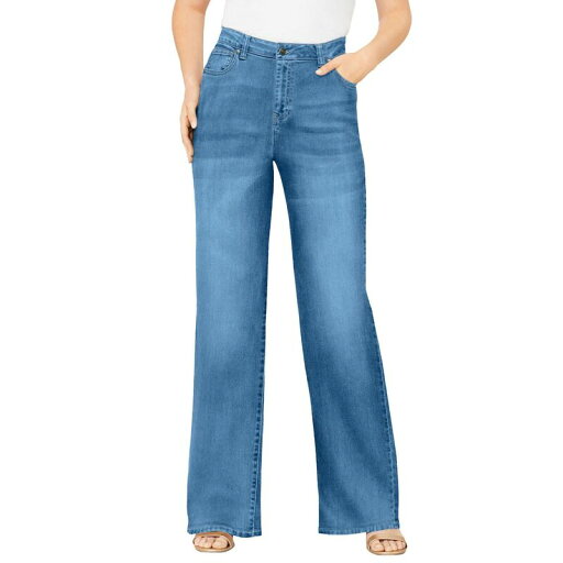 【送料無料】 ロアマンズ レディース デニムパンツ ボトムス Roaman's Women's Plus Size Petite Invisible Stretch Iconic Wide-Leg Jean Light Stonewash 【送料無料】 ロアマンズ レディース デニムパンツ ボトムス Roaman's Women's Plus Size Petite Invisible Stretch Iconic Wide-Leg Jean Light Stonewash