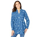 【送料無料】 ウーマン ウィズイン レディース Tシャツ トップス Woman Within Women's Plus Size Perfect Pintuck Tunic Blue Chambray Stars