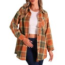 【送料無料】 アレグラ ケー レディース シャツ トップス Women's Vintage Plaid Flannel Shirt Long Sleeve Button Turn Down Collar Blouses Tops Casual Cardigan Orange(4)