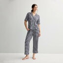 【送料無料】 ドレイパージェームス レディース ナイトウェア アンダーウェア Women's Draper James 2-Piece Cozy Elbow Sleeve Notch Pajama Top and Pajama Pants Set Navy Gingham