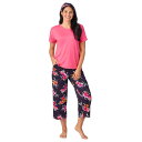 【送料無料】 クドルドッズ レディース ナイトウェア アンダーウェア Women's Cuddl Duds 2-pc. Pajama Crewneck Top & Pajama Capri Pants Set with Matching Headband Navy Floral(4)