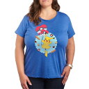 【送料無料】 ライセンス キャラクター レディース Tシャツ トップス Plus Size Pokemon Pikachu Balloon Hearts Graphic Tee Heather Royal Blue