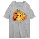 【送料無料】 ライセンス キャラクター レディース Tシャツ トップス Juniors' Pokemon Pikachu Pumpkins And Candy Corn Oversized Graphic Tee Athletic Heather