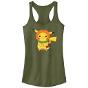 【送料無料】 ライセンス キャラクター レディース Tシャツ トップス Juniors' Pokemon Pikachu Pumpkin Hat Racerback Tank Top Military Green