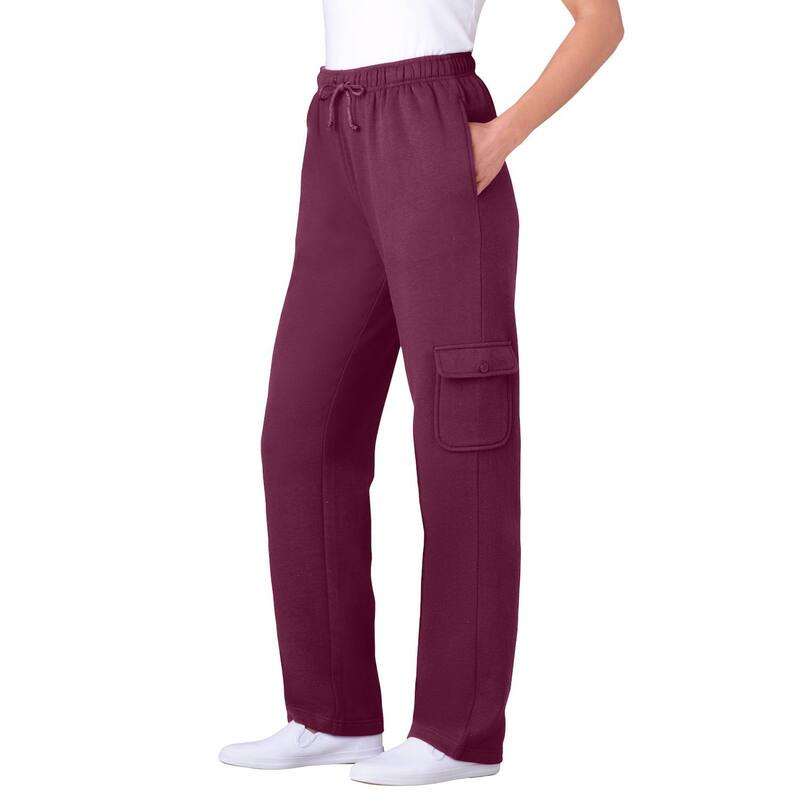 ウーマン ウィズイン レディース ボトムス カジュアルパンツ プラスサイズ プチ フリース Woman Within Women's Plusize Petite Better Fleece Cargo Sweatpant Deep Claret