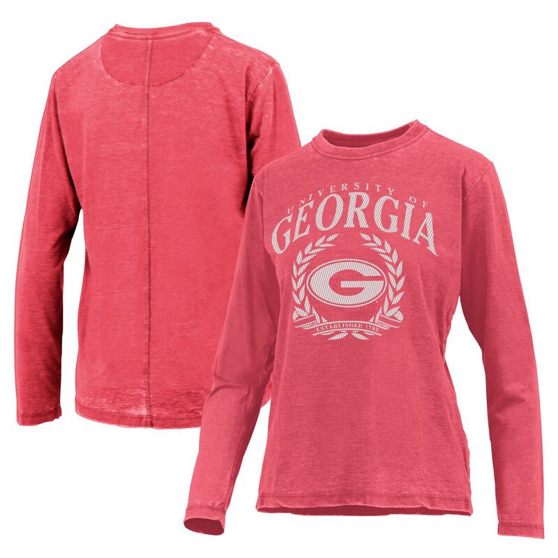 【送料無料】 プレスボックス レディース Tシャツ トップス Women's Pressbox Red Georgia Bulldogs Chandler Olive Leaf Arch Long Sleeve T-Shirt Uga Red