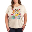 【送料無料】 ライセンス キャラクター レディース Tシャツ トップス Plus Size Pokemon Group Valentine's Sticker Graphic Tee Beige